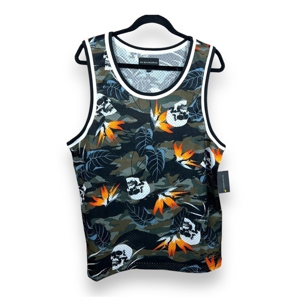 NEW MENS MEDIUM NO BOUNDARIES MESH TANK SKULL TROPICAL SLEEVELESS STRETCH TOP - Picture 1 of 11
